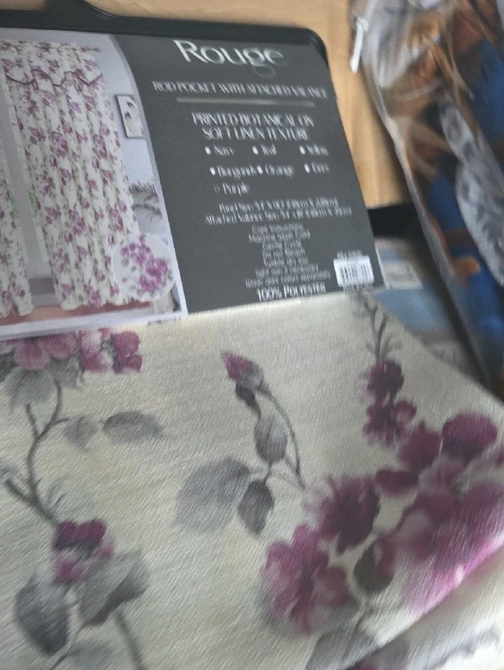 Rouge! Purple Floral Botanical Curtain Panel on Cream